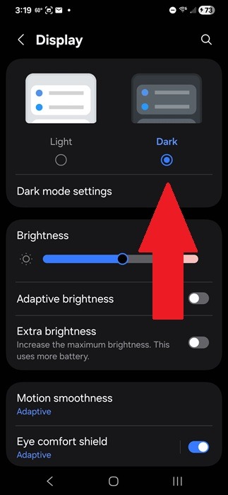 Turning on dark mode on Android.