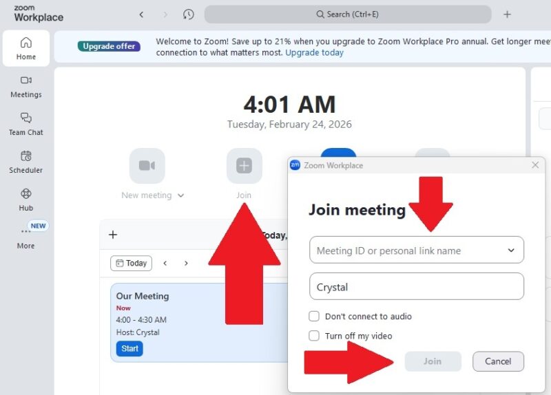 Joining a Zoom meeting via the desktop app.