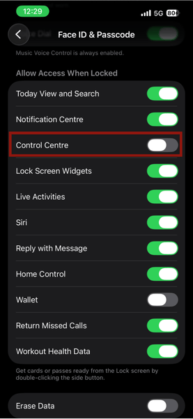 Iphone Control Center Off