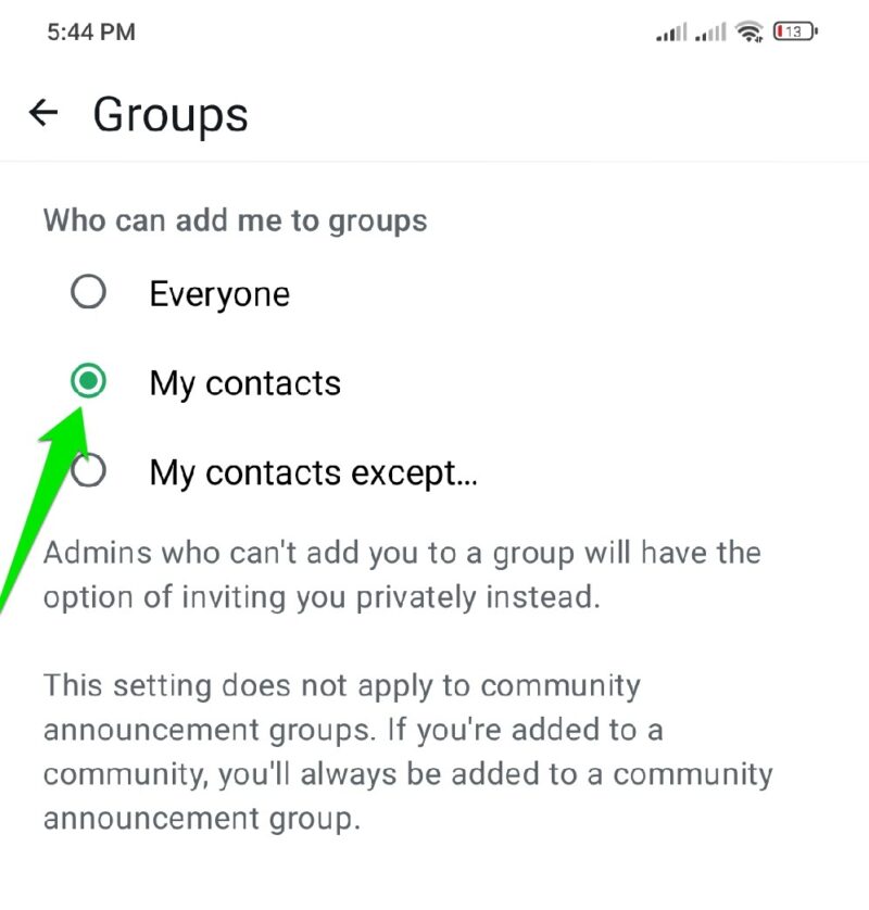 Selecting My Contacts for groups