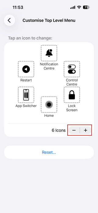 Customizing top level menu of tap shortcuts in Accessibility settings on iPhone. 