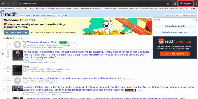 Old Reddit In Incognito Mode