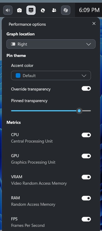 Performance Settings of game bar