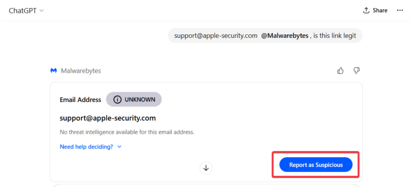 Report Link As Suspicious