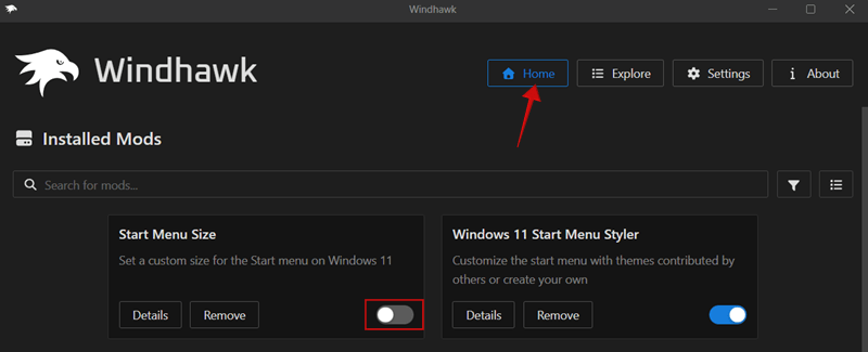 Turning off mod in Windhawk on Windows. 