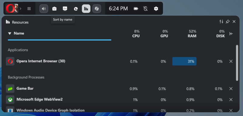 More Details section of Resources widget showing Opera as high