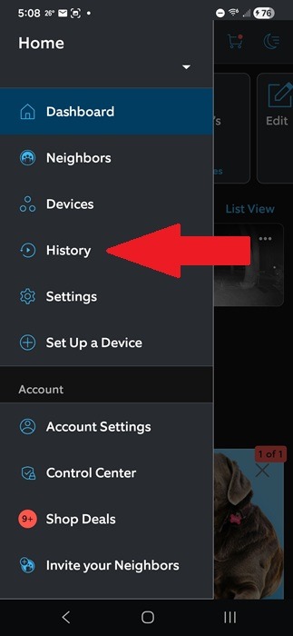 Accessing Ring video history.