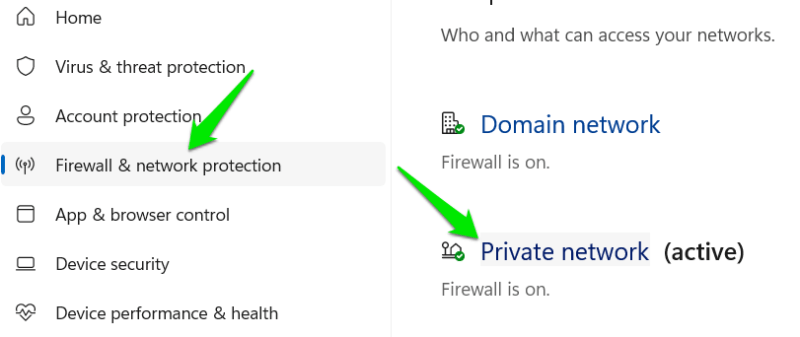 Selecting current Network in Windows security