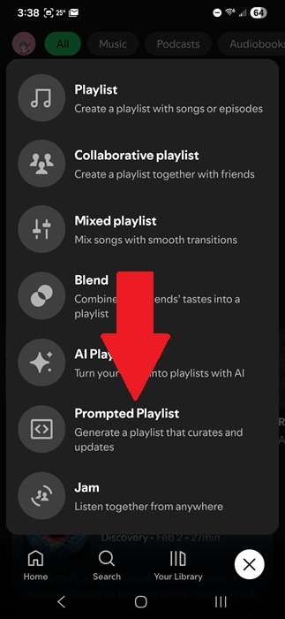 Creating a new Prompted Playlist on Spotify.