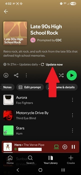 Updating a Prompted Playlist manually on Spotify.