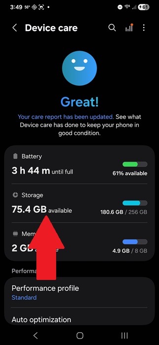 Accessing Samsung Galaxy storage.