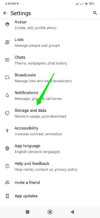 WhatsApp Data And Storage option