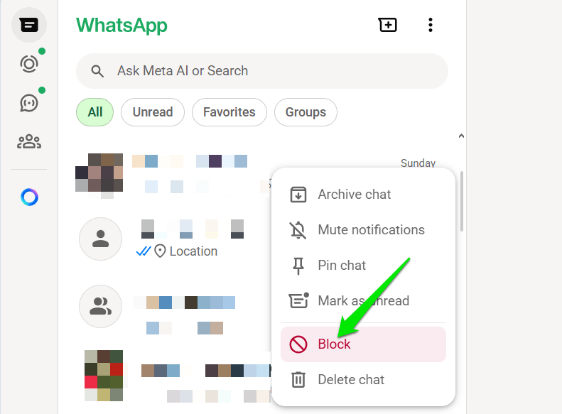 WhatsApp Desktop Block option