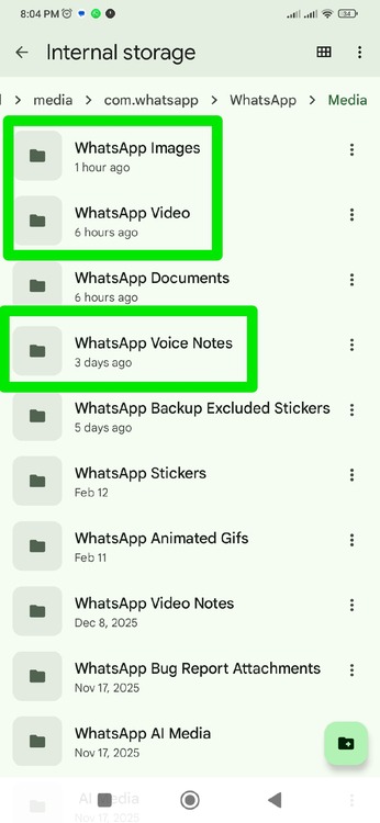 WhatsApp list of Folders