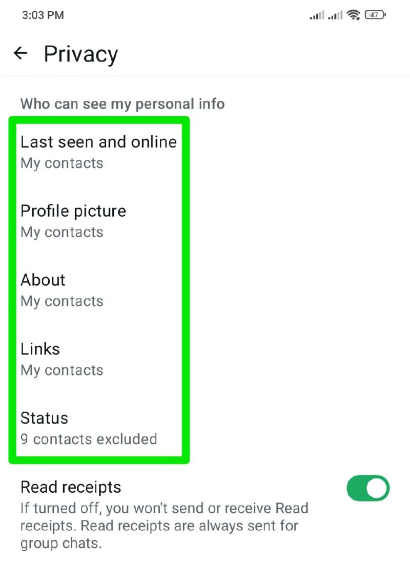 WhatsApp privacy options
