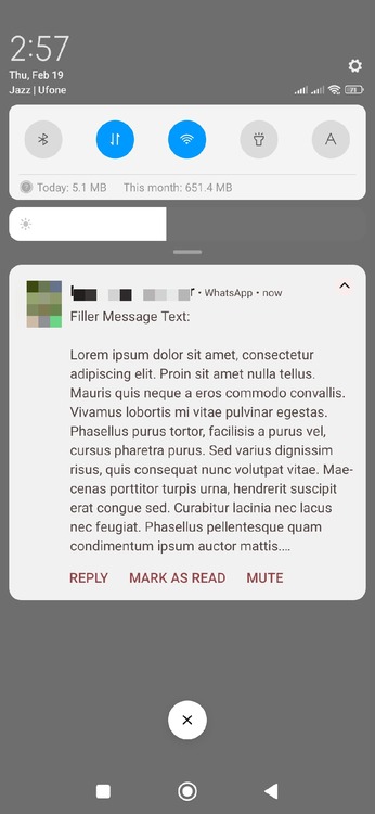 Whatsapp Notification Preview showing message