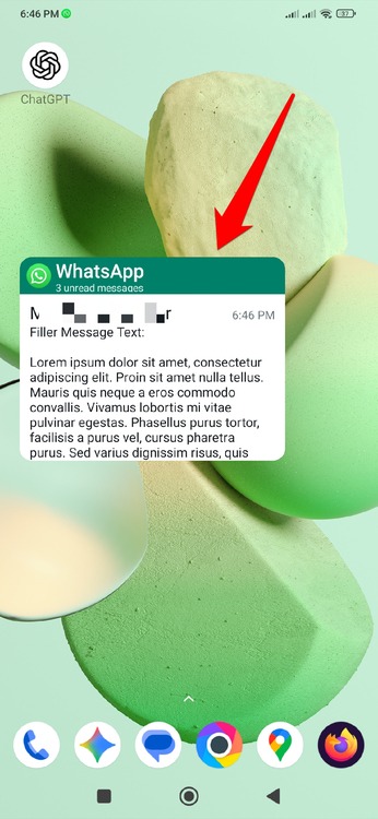 Whatsapp Unread Widget showing unread message
