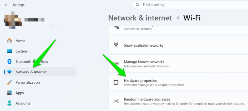 Windows Hardware Properties in settings