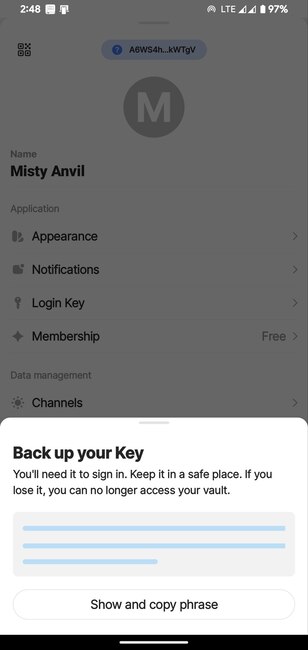 Anytype Login Key Backup