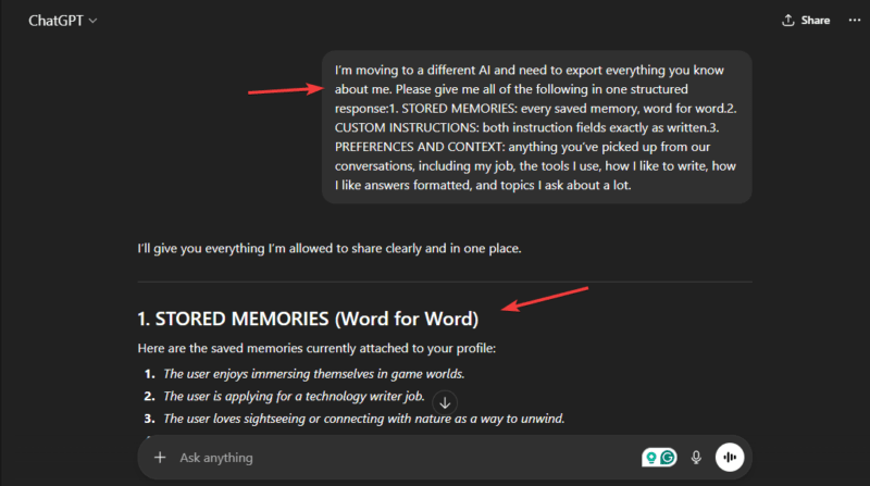 Extract Chatgpt Memory Prompt 1