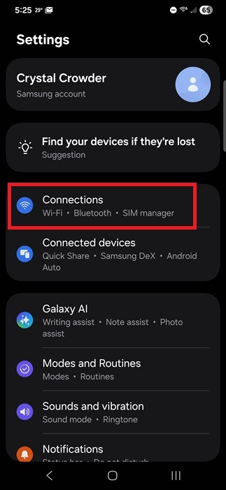 Viewing Connections on Samsung.