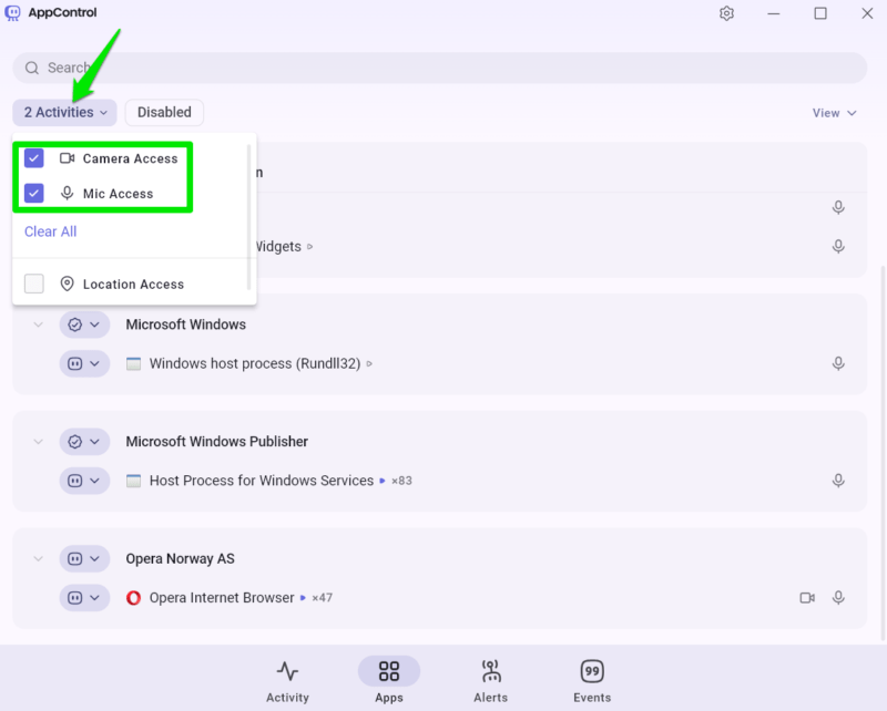 Checking Sensors Access in AppControl