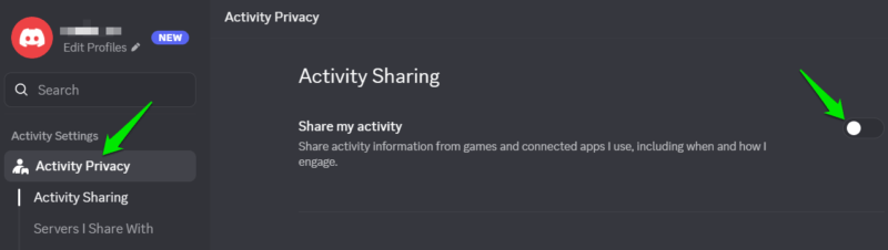 Disabling Activity Sharing in Discord