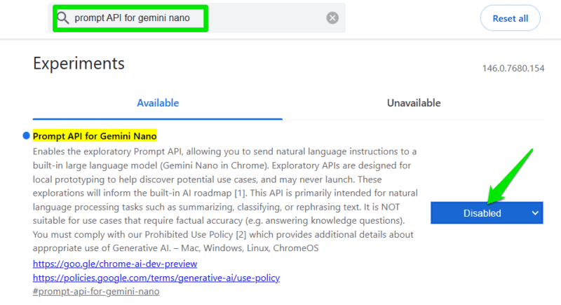 Disabling Gemini Nano