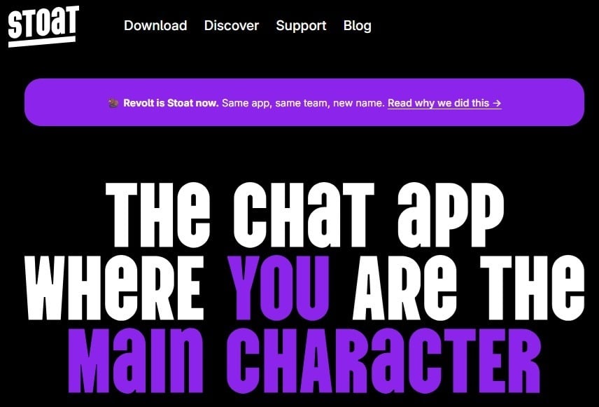 Stoat homepage as an holistic to Discord.