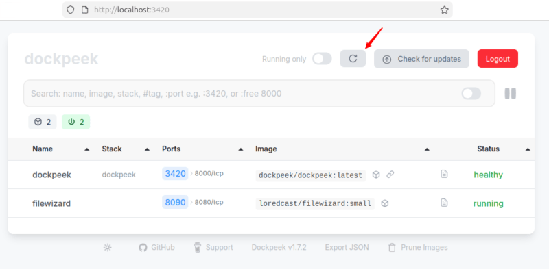 Dockpeek One Click Refresh