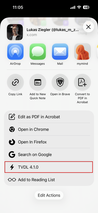 Activating shortcut to download X videos on iPhone. 