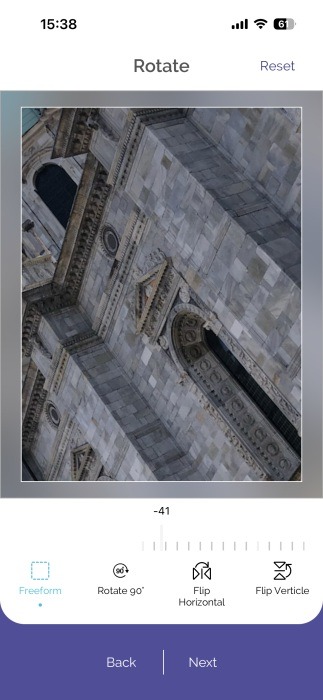 Using the "Rotate" option in eZy Edit app on iPhone. 