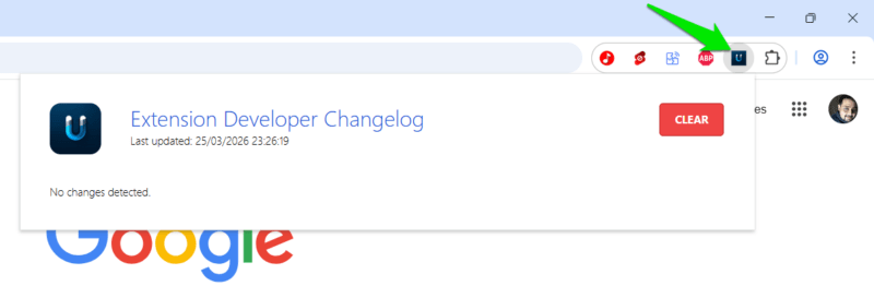Extension Developer Changelog in Chrome extension