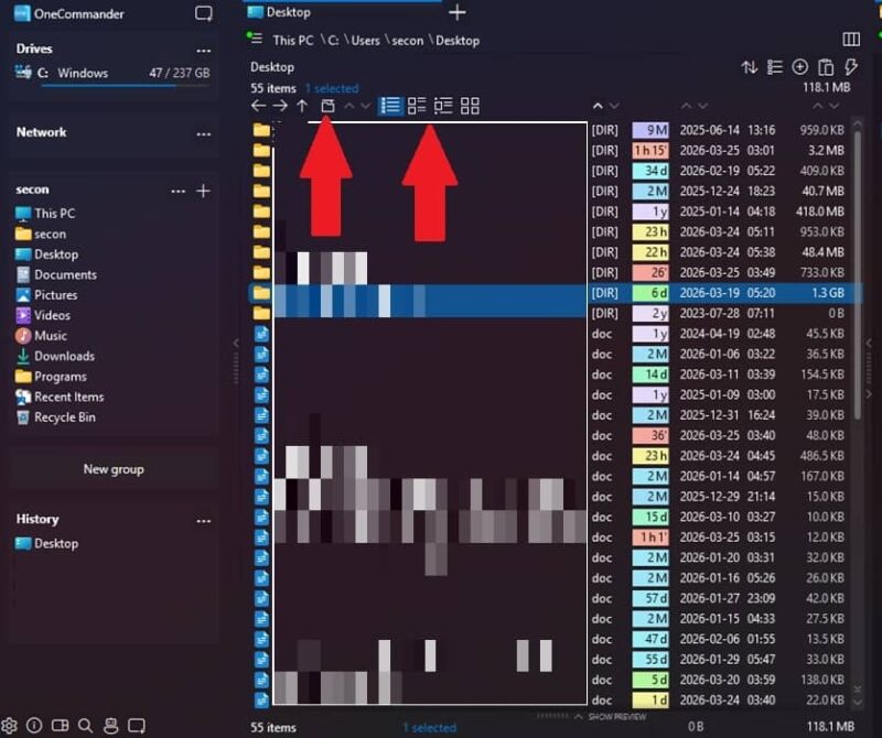 Sorting files and view in OneCommander.