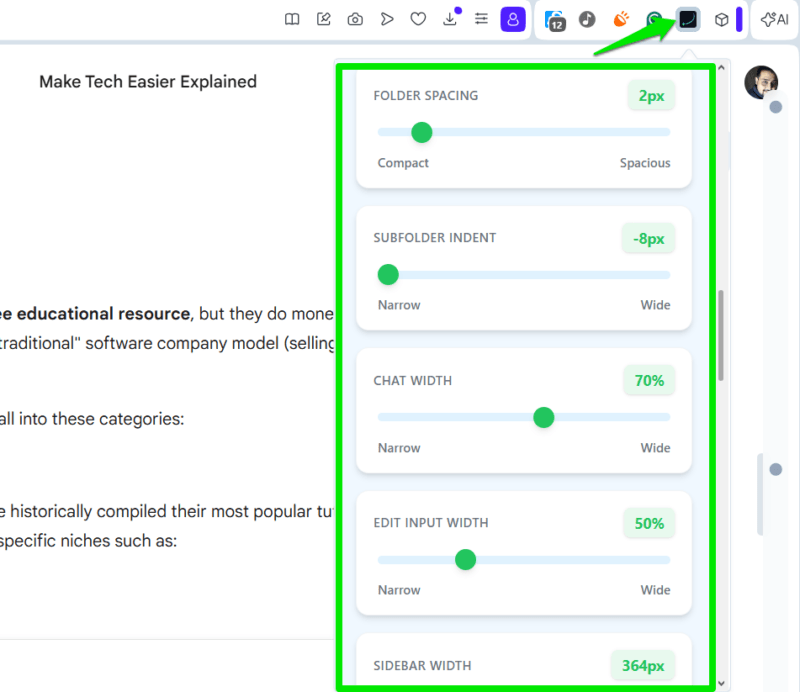 Gemini Voyager layout options list