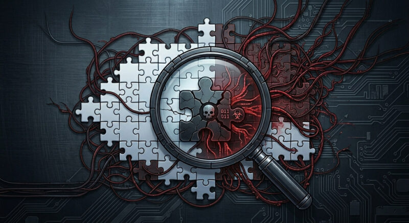 Puzzle pieces background with infected puzzle piece in front