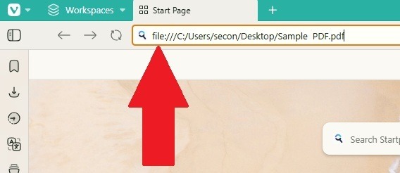 Opening a local file in Vivaldi using file method in address bar.
