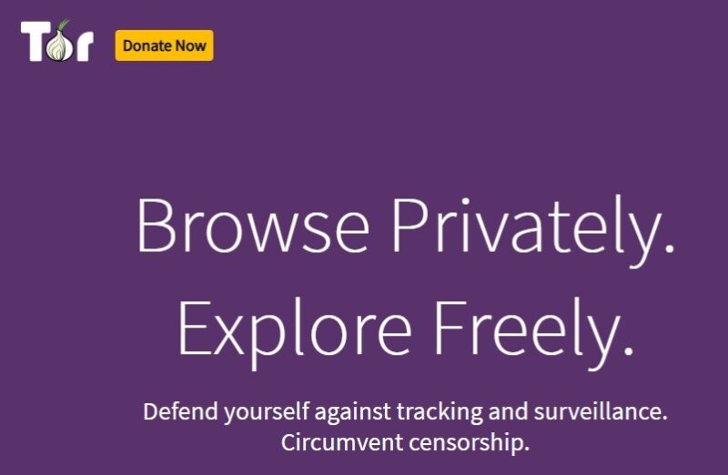 Tor browser home page.