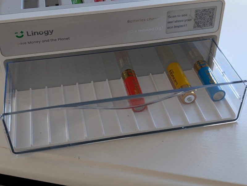 Charged Linogy batteries awaiting to be used.