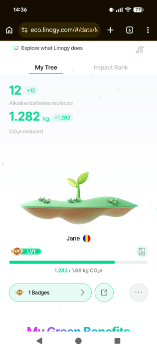 Eco data view after scanning QR code via Linogy battery charger E-ink display.