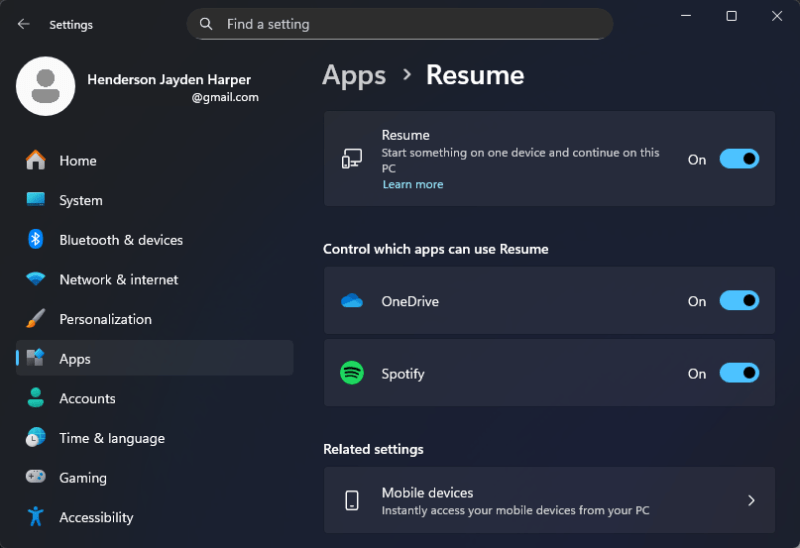 Manage Per App Resume Settings