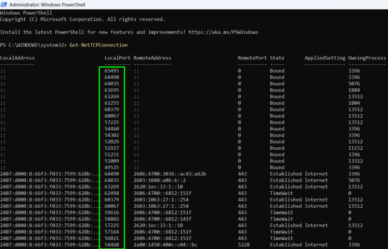 Ports status in Powershell
