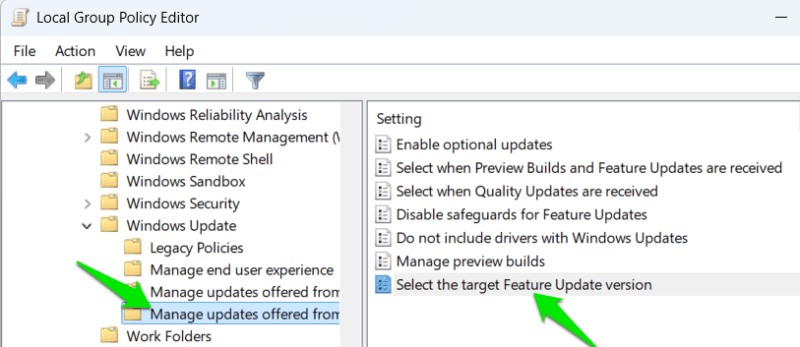 Selecting Target Update in GPE