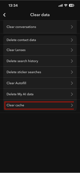 Snapchat Settings Clear Cache