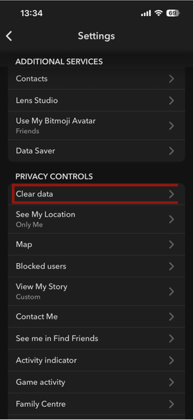 Snapchat Settings Clear Data