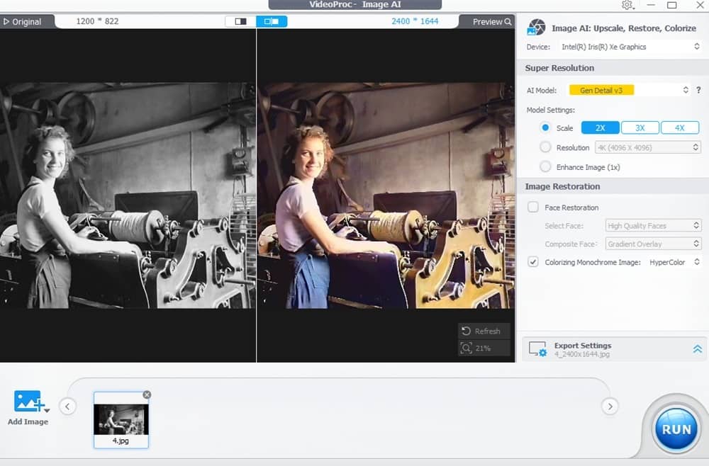 Colorizing black and white photo.