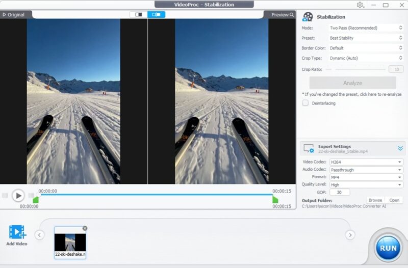 Stabilizing a ski video.