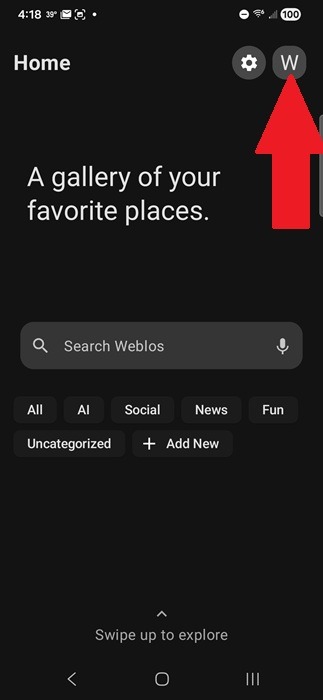 Tapping the profiles icon to switch profiles or add a new one.