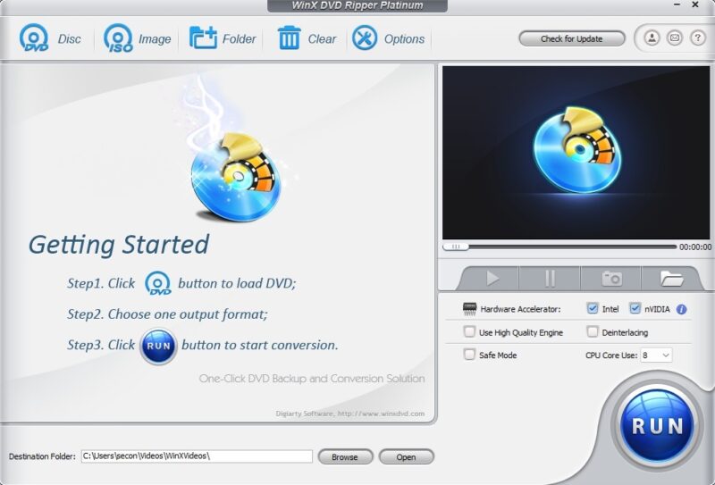 Winx Dvd Ripper main interface.