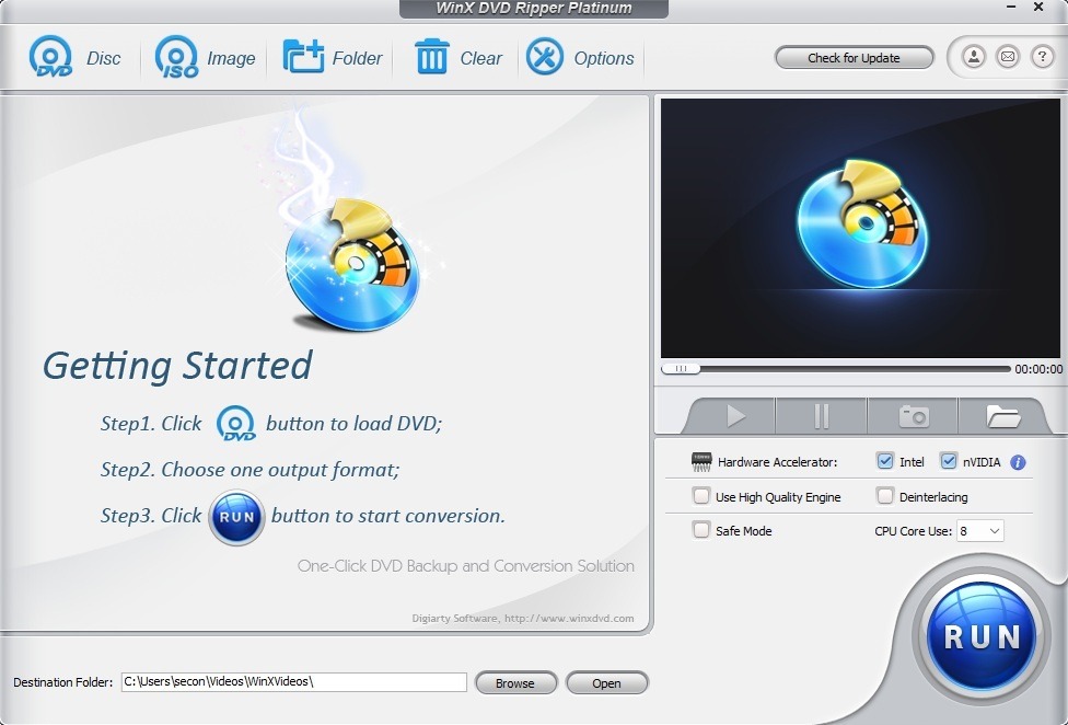 Winx Dvd Ripper major interface.